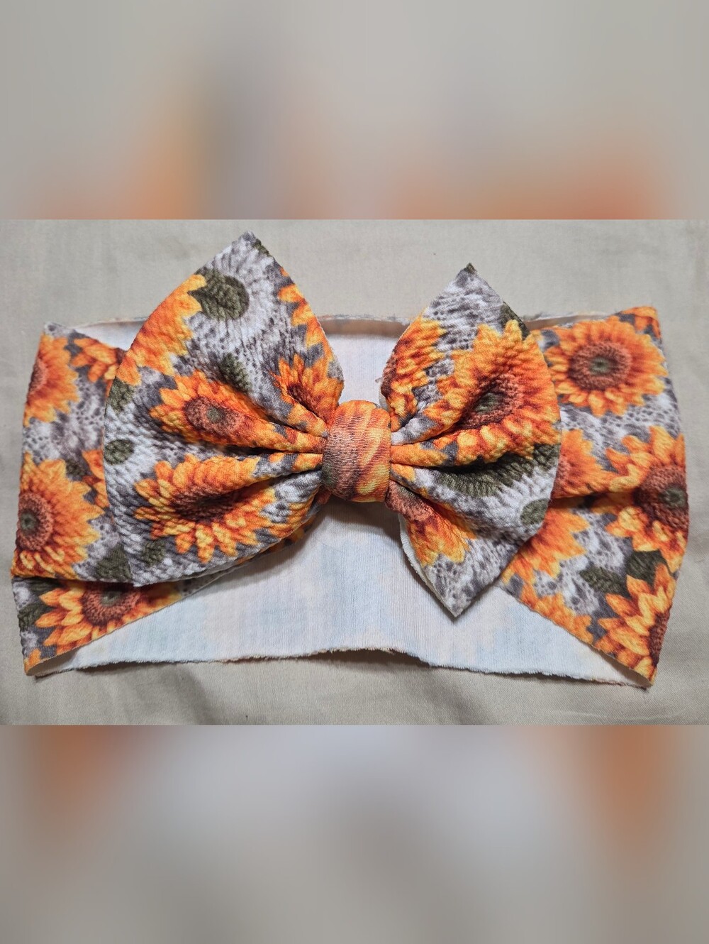 Teen/Womans Sunflower Print Orange Bow Headband